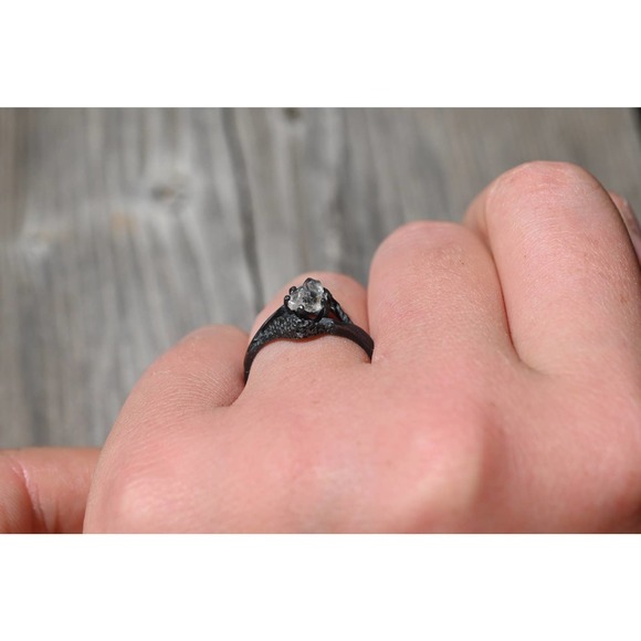 Raw Diamond Ring Uncut Engagement Ring oxidized sterling silver - Picture 6 of 7